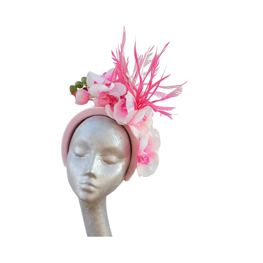 Somersby - 3 tone Pink Headband with Feathers & Orchids