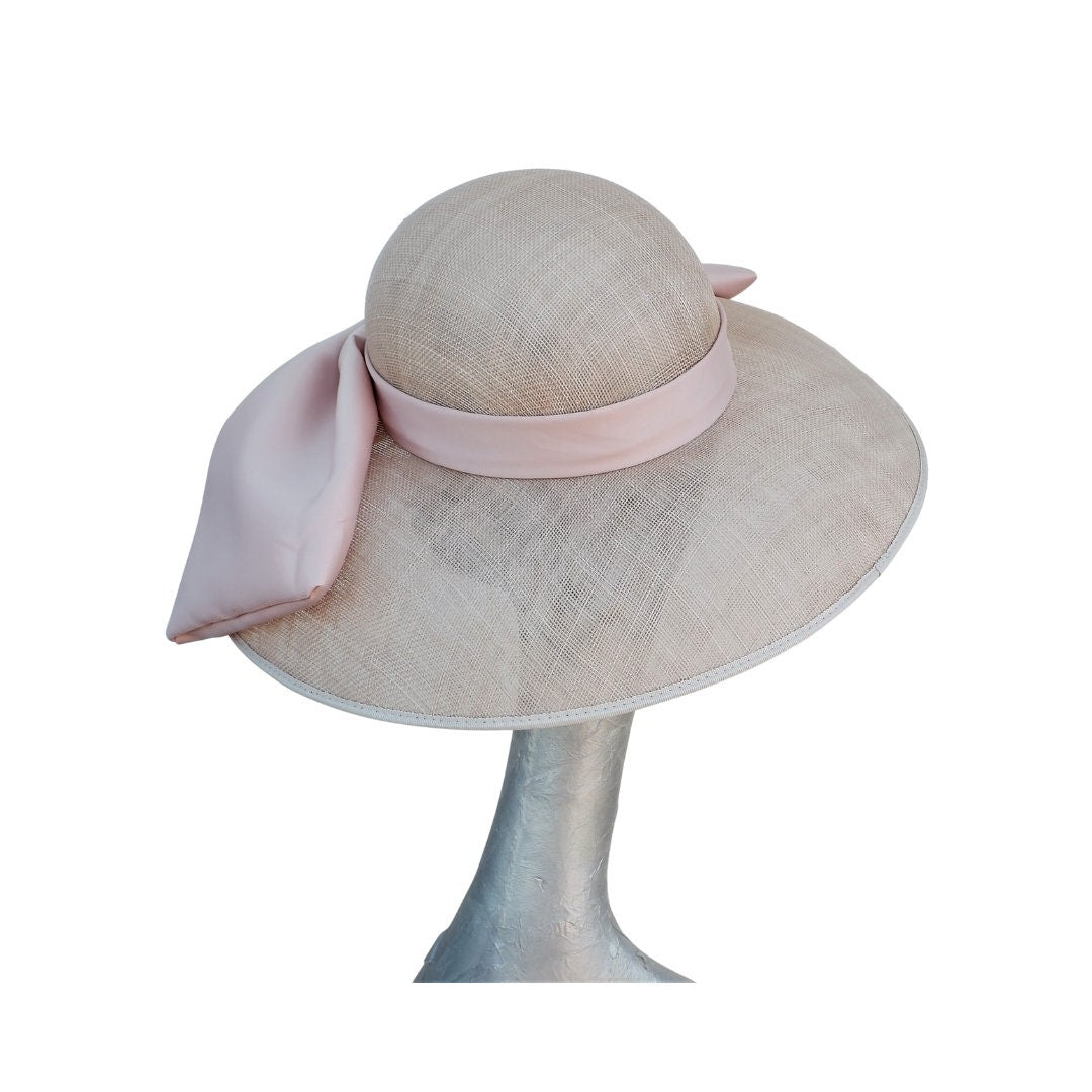 Mary - Nude Down brim hat with Nude Duchess Satin Bow