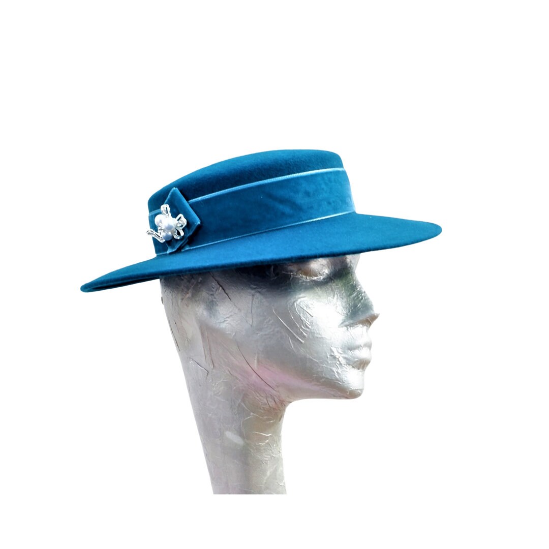 Catherine - Teal Felt Boater
