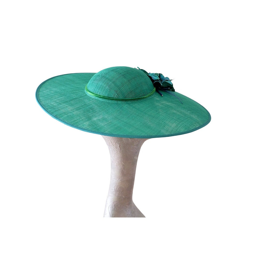 Olivia - Emerald Green Hat with Vintage 40s/50s Emerald & Blue trim