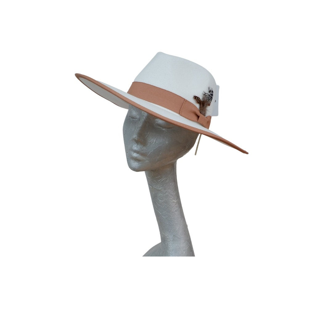 Finley - Felt Flat Brim Trilby Hat Ivory & Tan