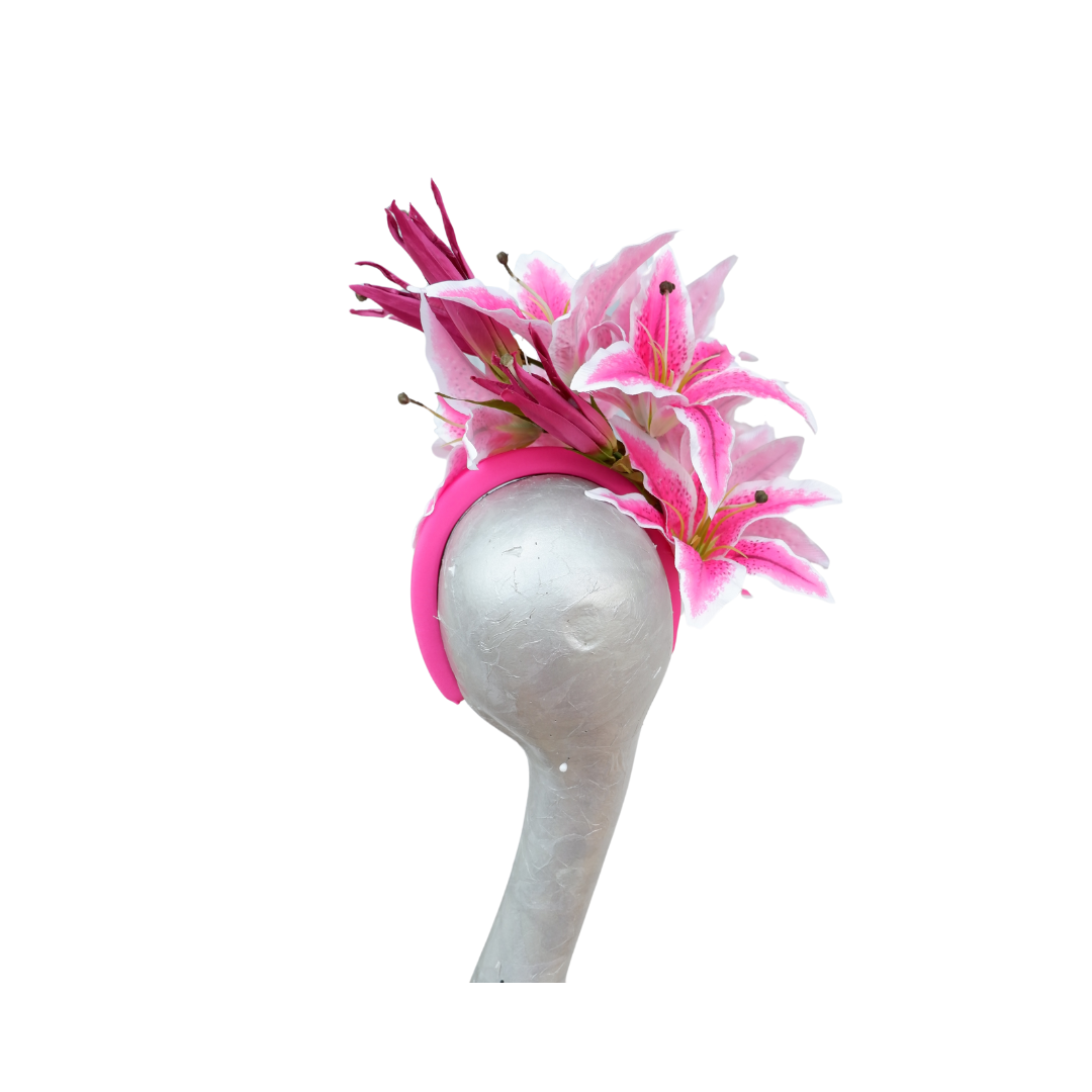 Stargazer- Pink & white Lily Headband Fascinator