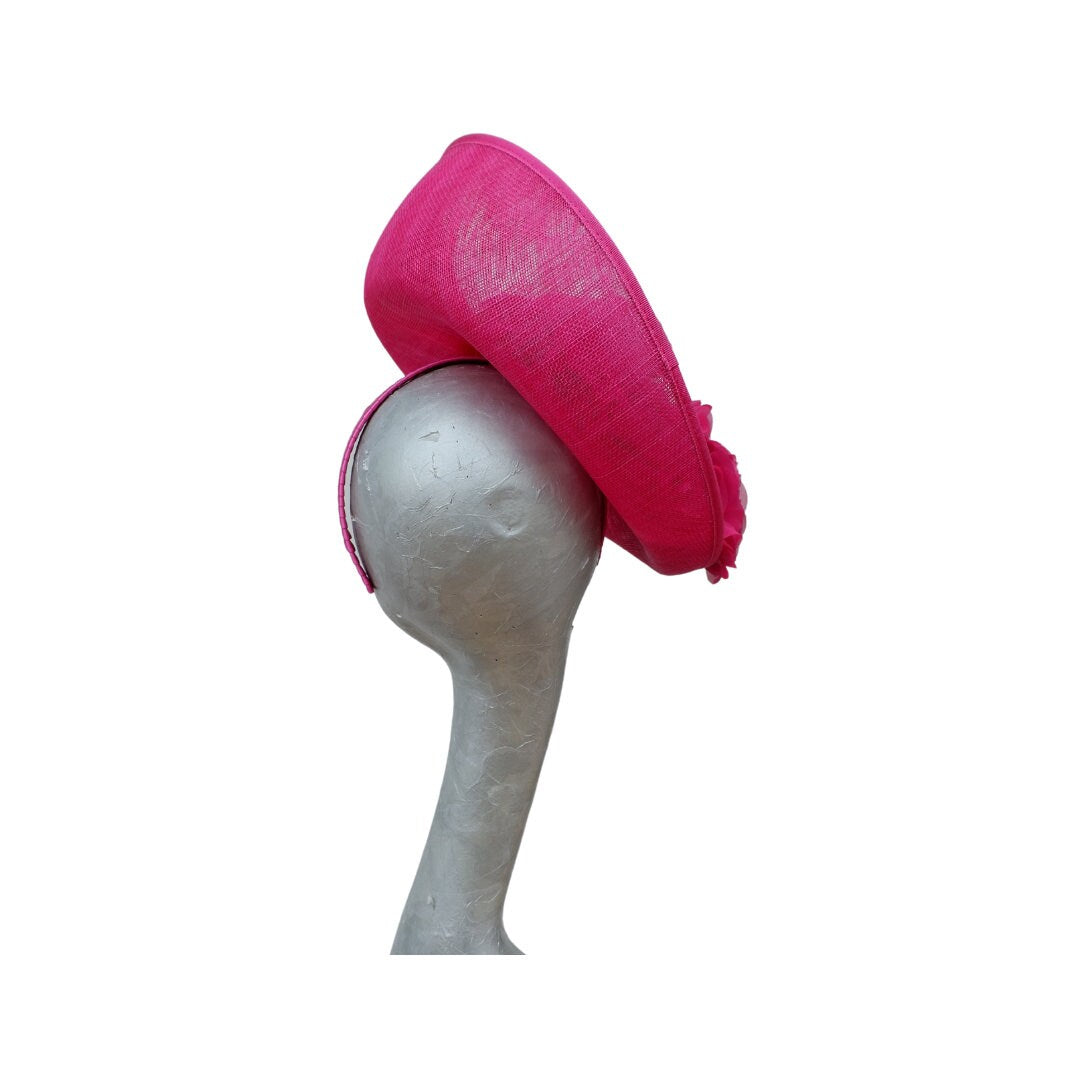 Kelsi - Fuchsia Feature fascinator with two tone fabric flowers on hairband