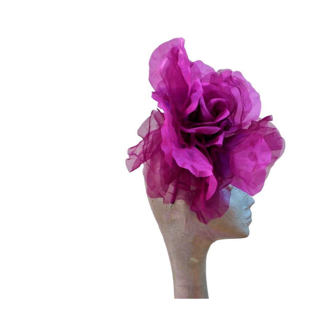 Ava--Dark Magenta silk/organza 12" flower fascinator