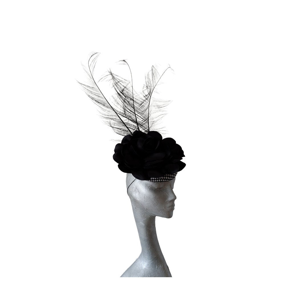 Charlotte - Black & White button base cocktail hat