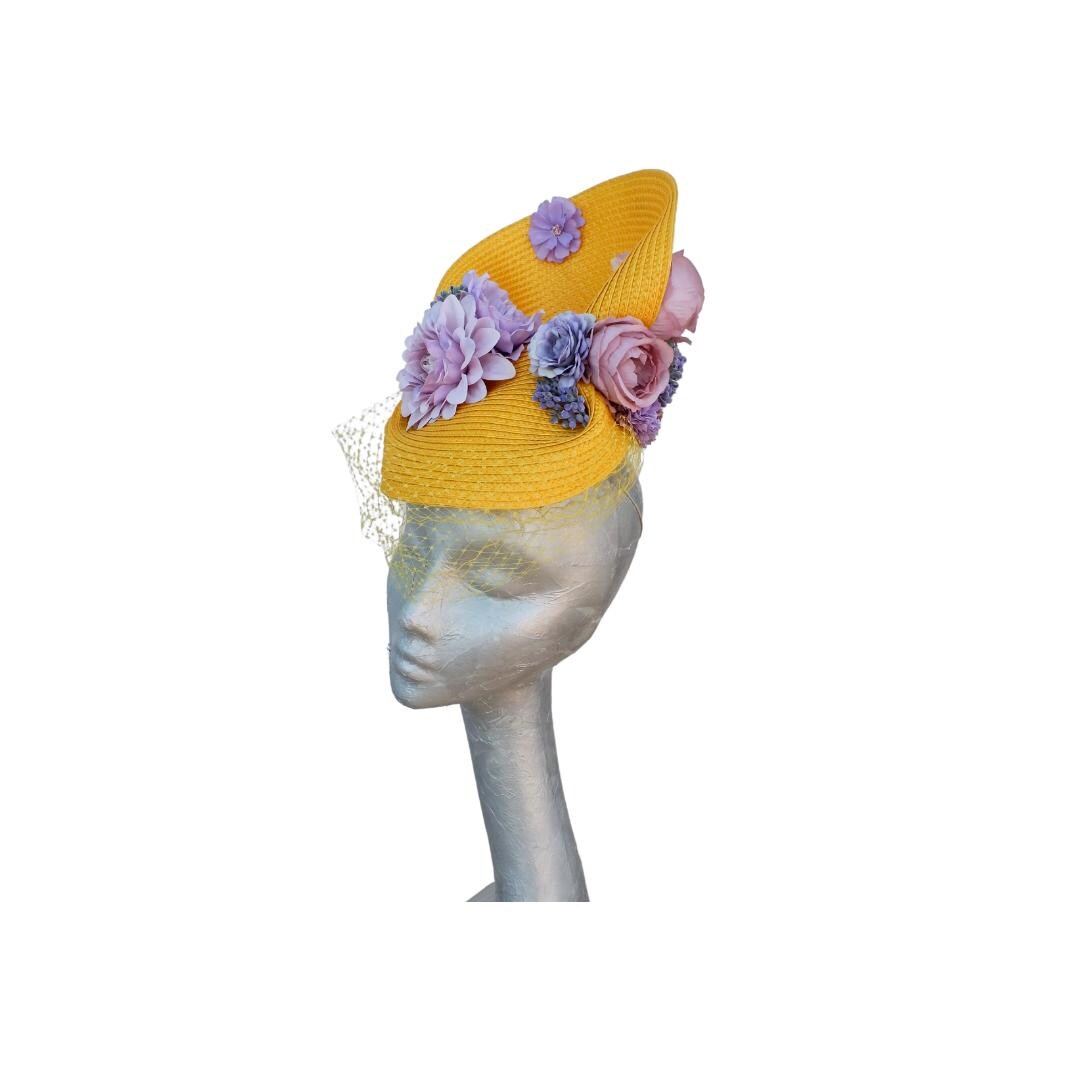 Charlotte - Yellow and Lilac cocktail hat