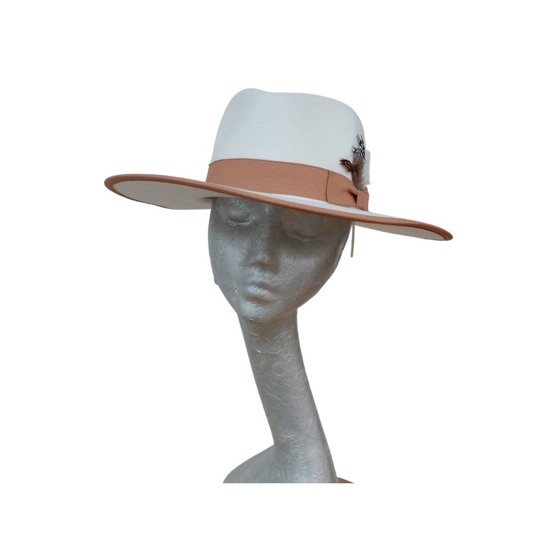 Finley - Felt Flat Brim Trilby Hat Ivory & Tan