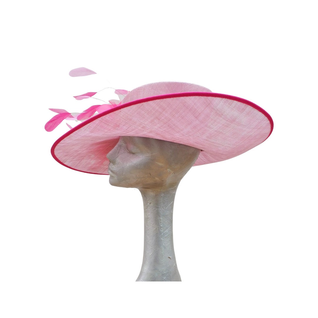 Helena -large Orchid Pink Hat with Fuchsia pink organza flower & Pink feathers