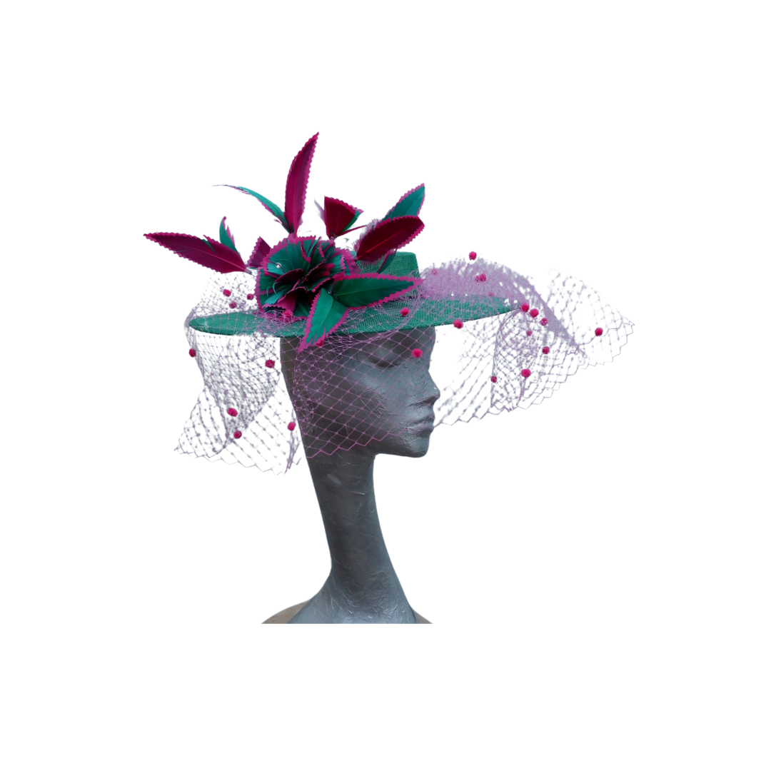 Katie - Emerald Green & Hot pink Boater