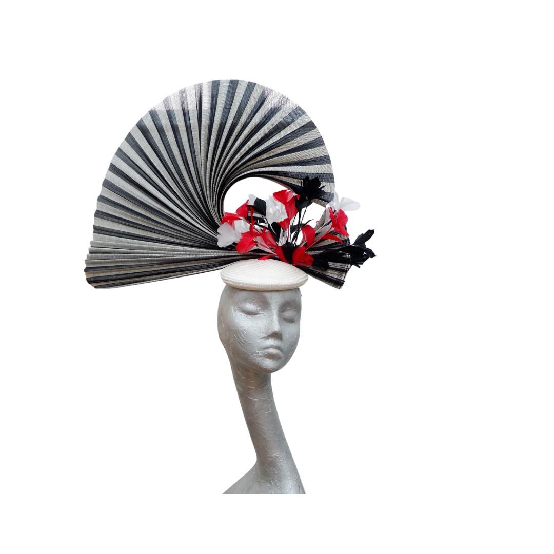 Isis- Black Ivory & Red Pillbox fascinator