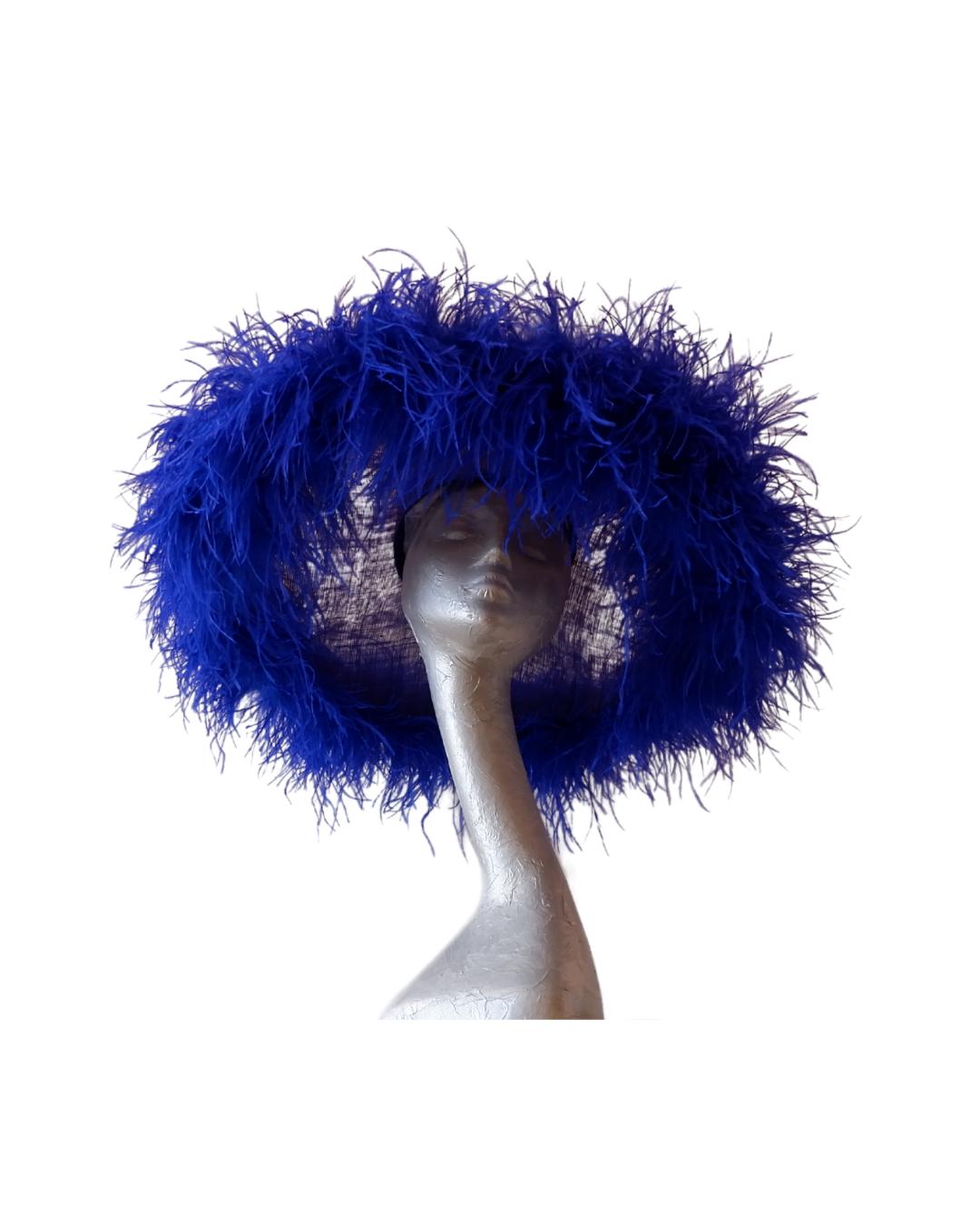 Emma - Extra large Hat with Ostrich feather boa in Two Tone Royal & Sapphire Blue