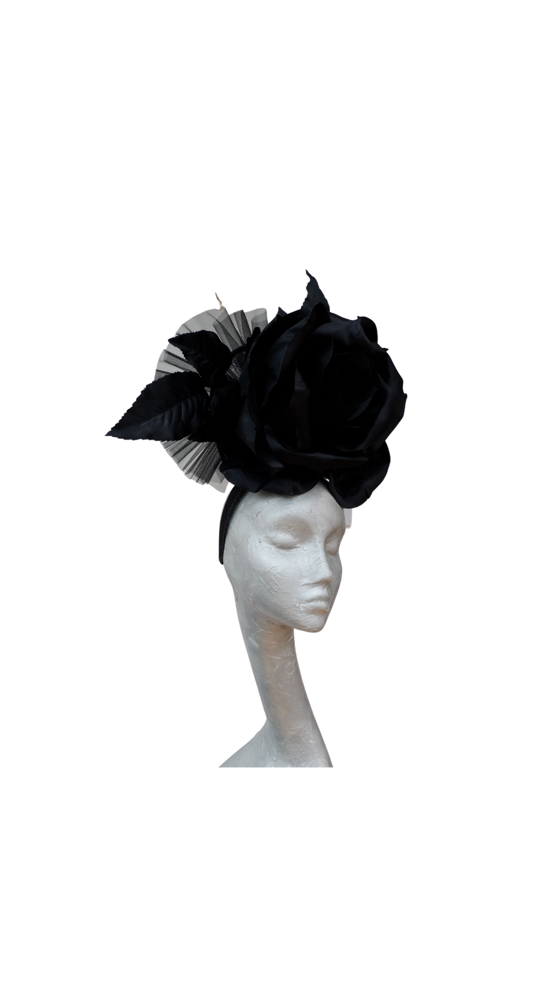 Caen - Medium 28cm Black rose fascinator