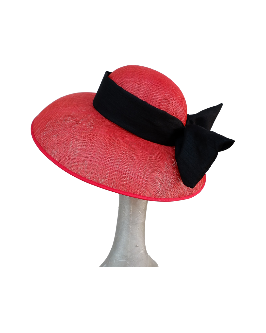 Gigi - Red Down brim hat with Black Dupion Silk Bow