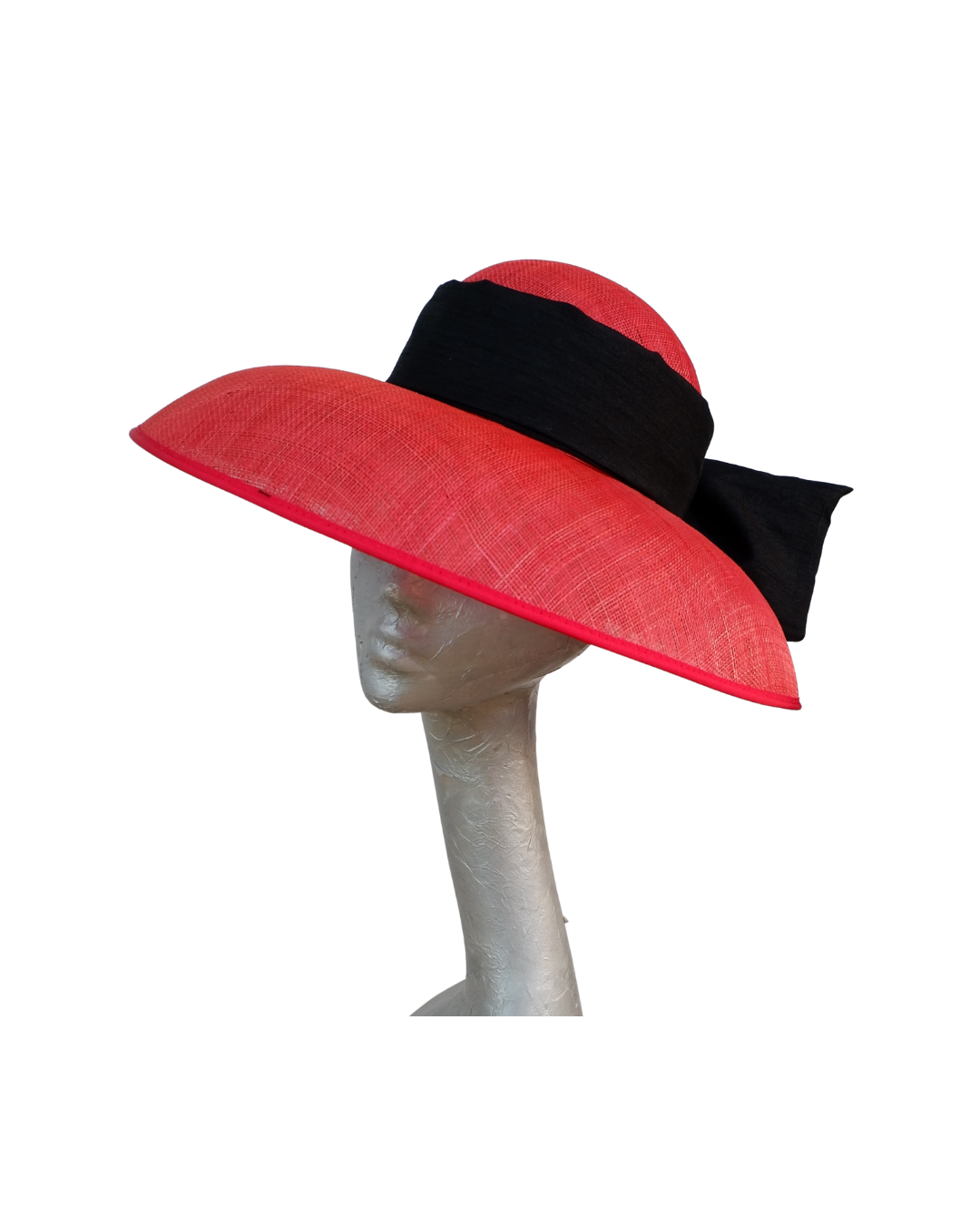 Gigi - Red Down brim hat with Black Dupion Silk Bow