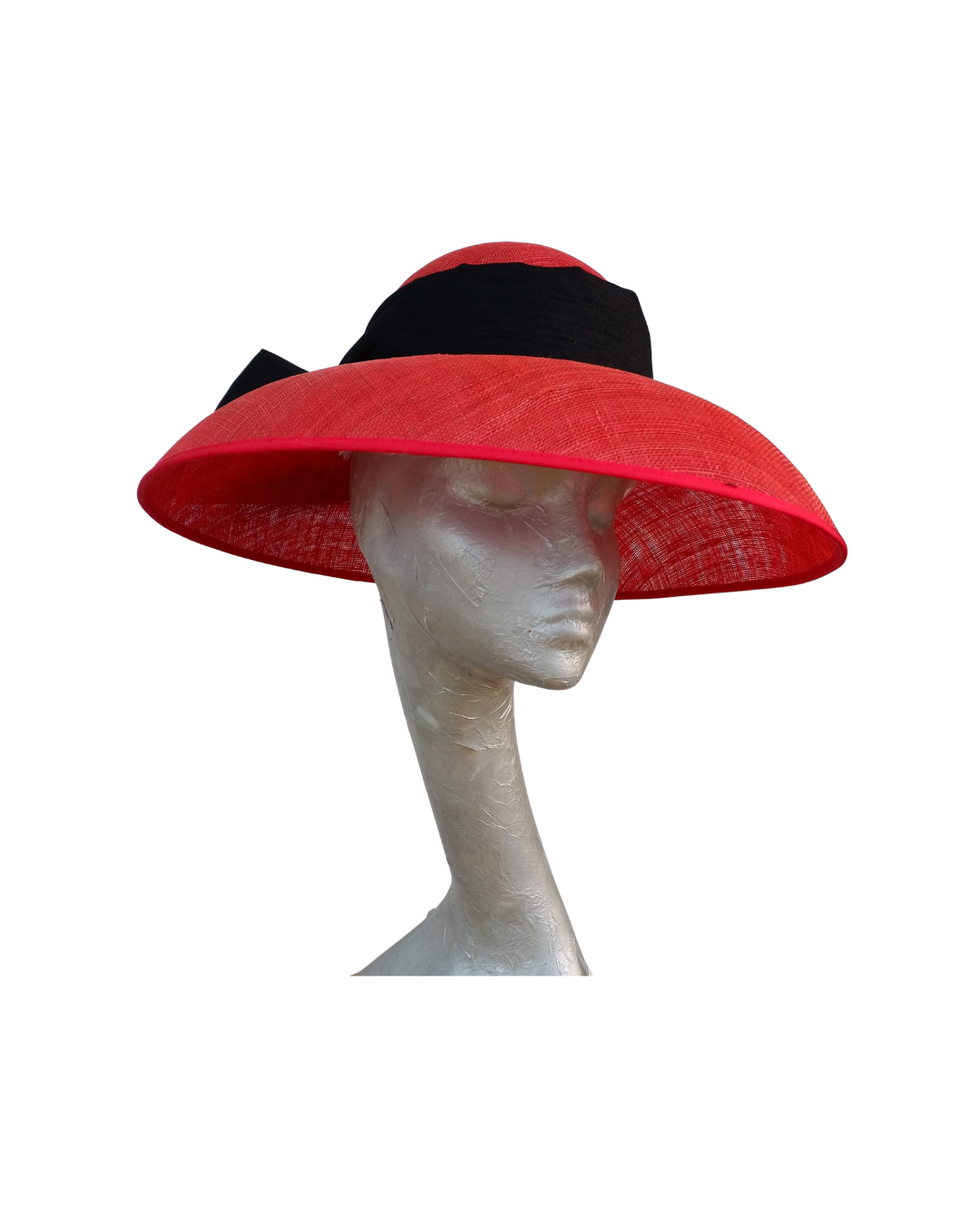 Gigi - Red Down brim hat with Black Dupion Silk Bow