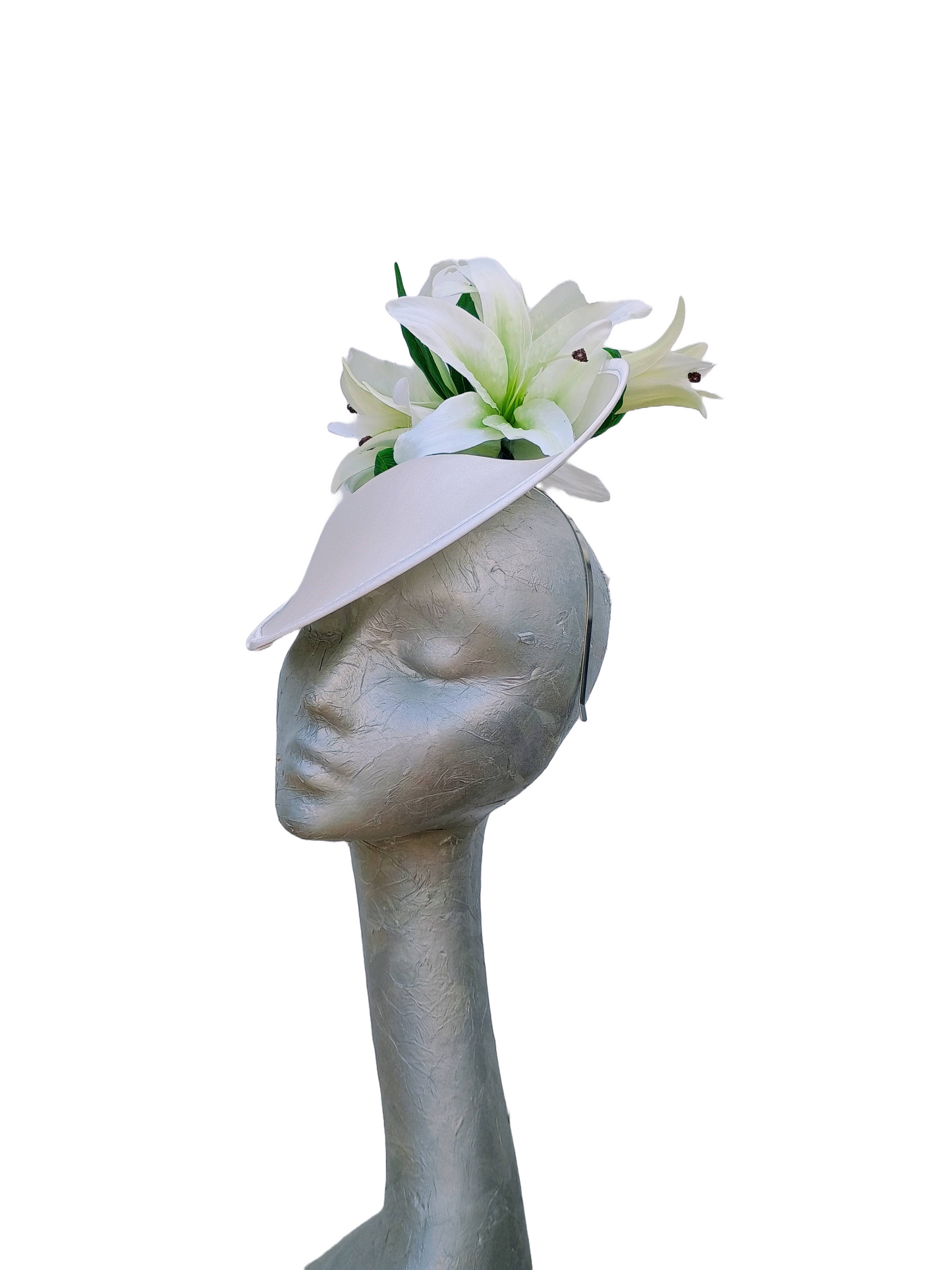 Mandala - Off white duchess satin & lily hatinator