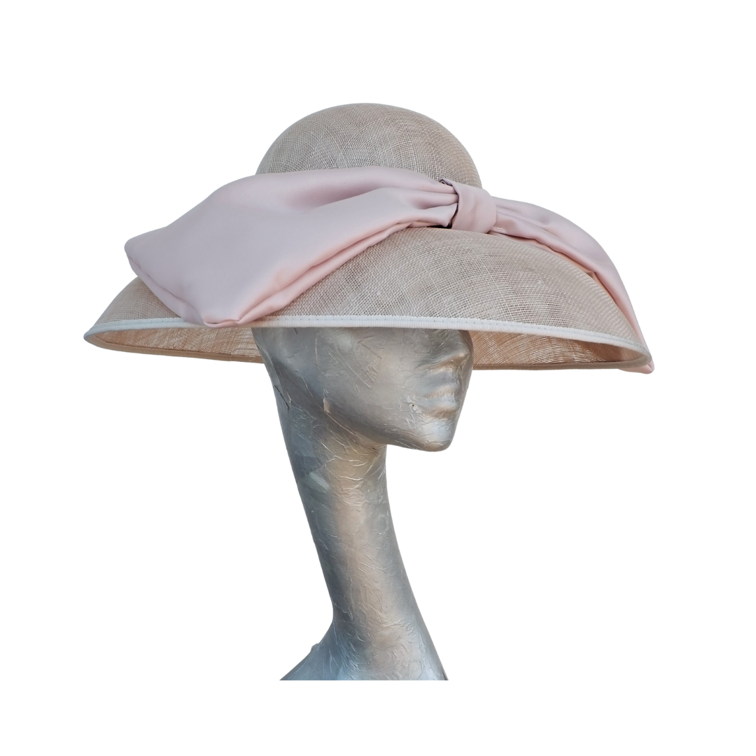 Mary - Nude Down brim hat with Nude Duchess Satin Bow