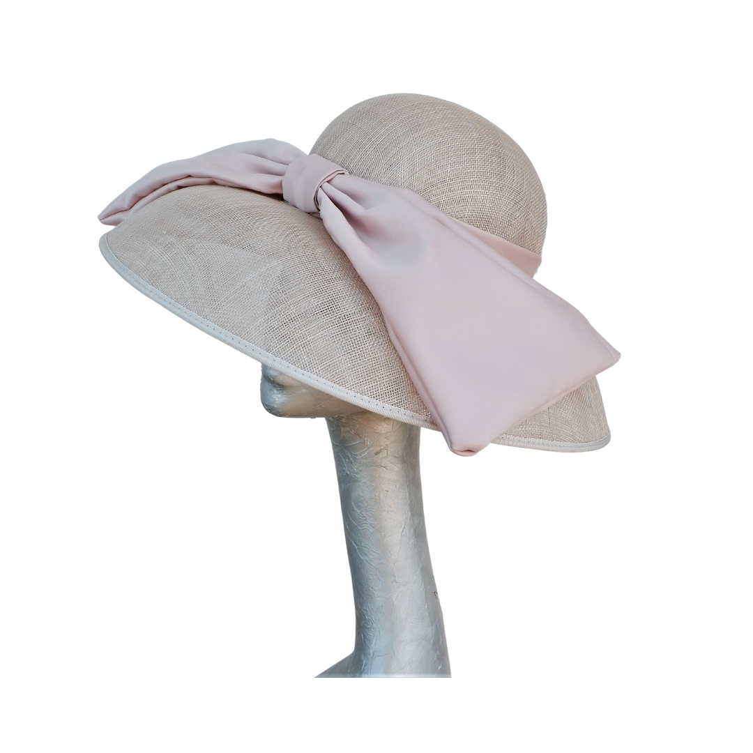 Mary - Nude Down brim hat with Nude Duchess Satin Bow