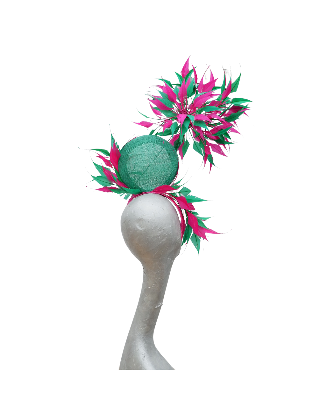 Mori - Emerald Green & Barbie Pink Fascinator