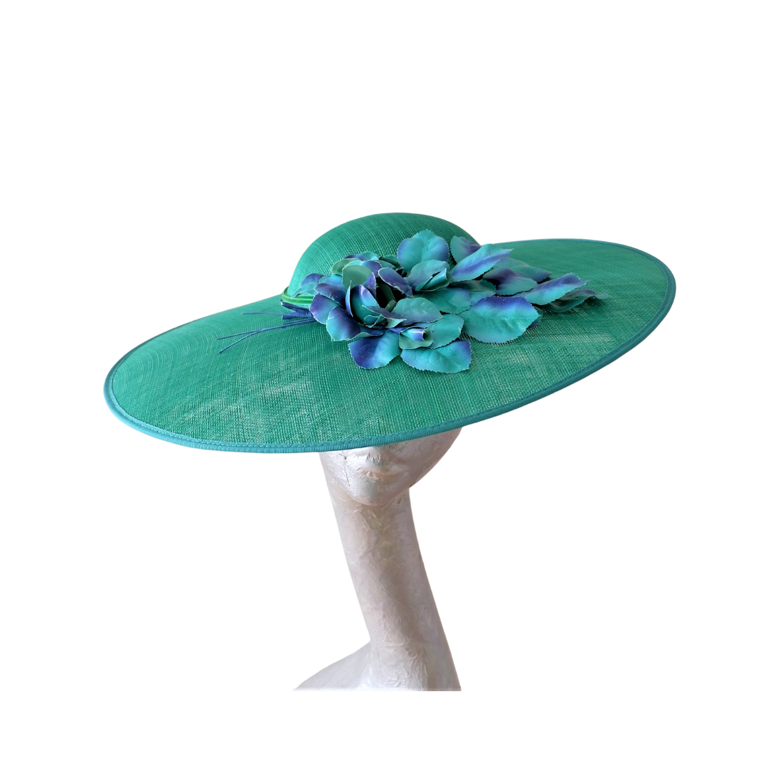 Olivia - Emerald Green Hat with Vintage 40s/50s Emerald & Blue trim
