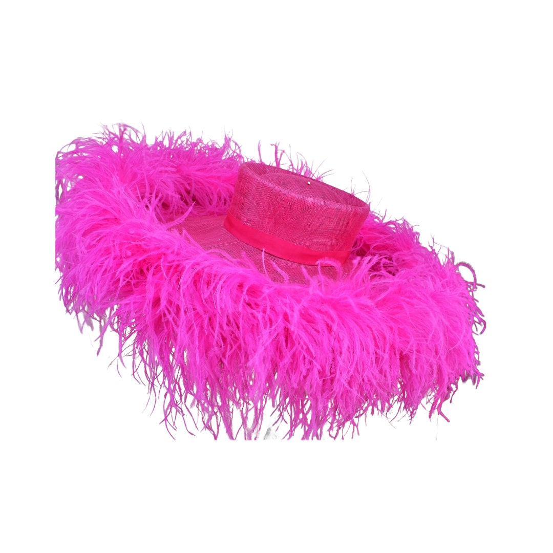 Emma - Extra large Hat with Ostrich feather boa in Two tone Fuchsia & Cyclamen