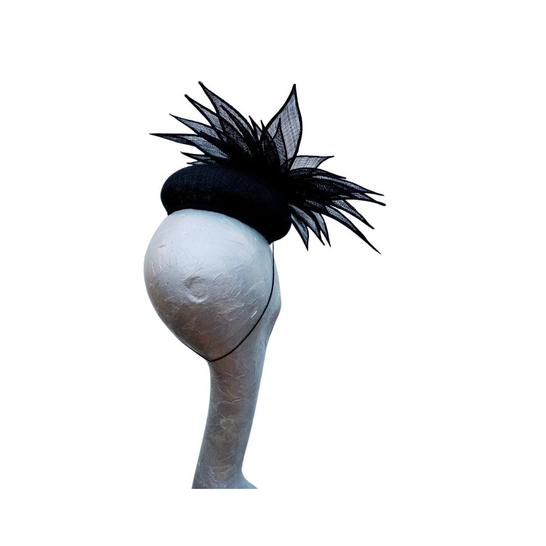 Hampton - Button Pillbox with a large sinamay flower Cocktail hat/Fascinator
