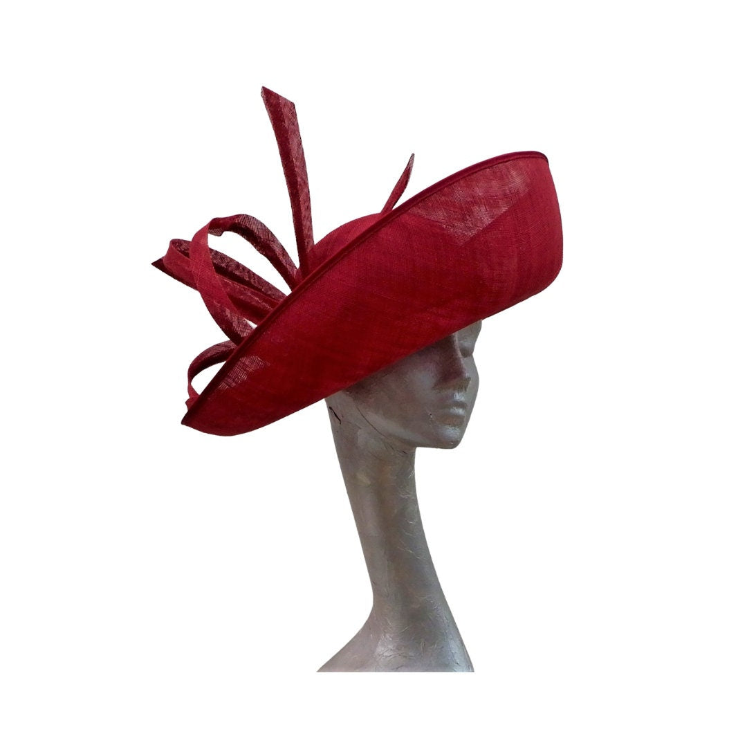Large upturned feature hat in Cherry/Crimson red by Hats2go Made to order - Also available i over 50 colours