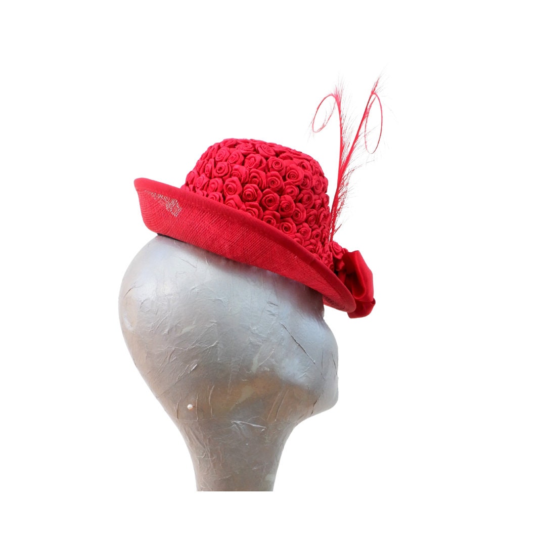 Minellie - Red 30s/40s style Percher Cocktail Hat