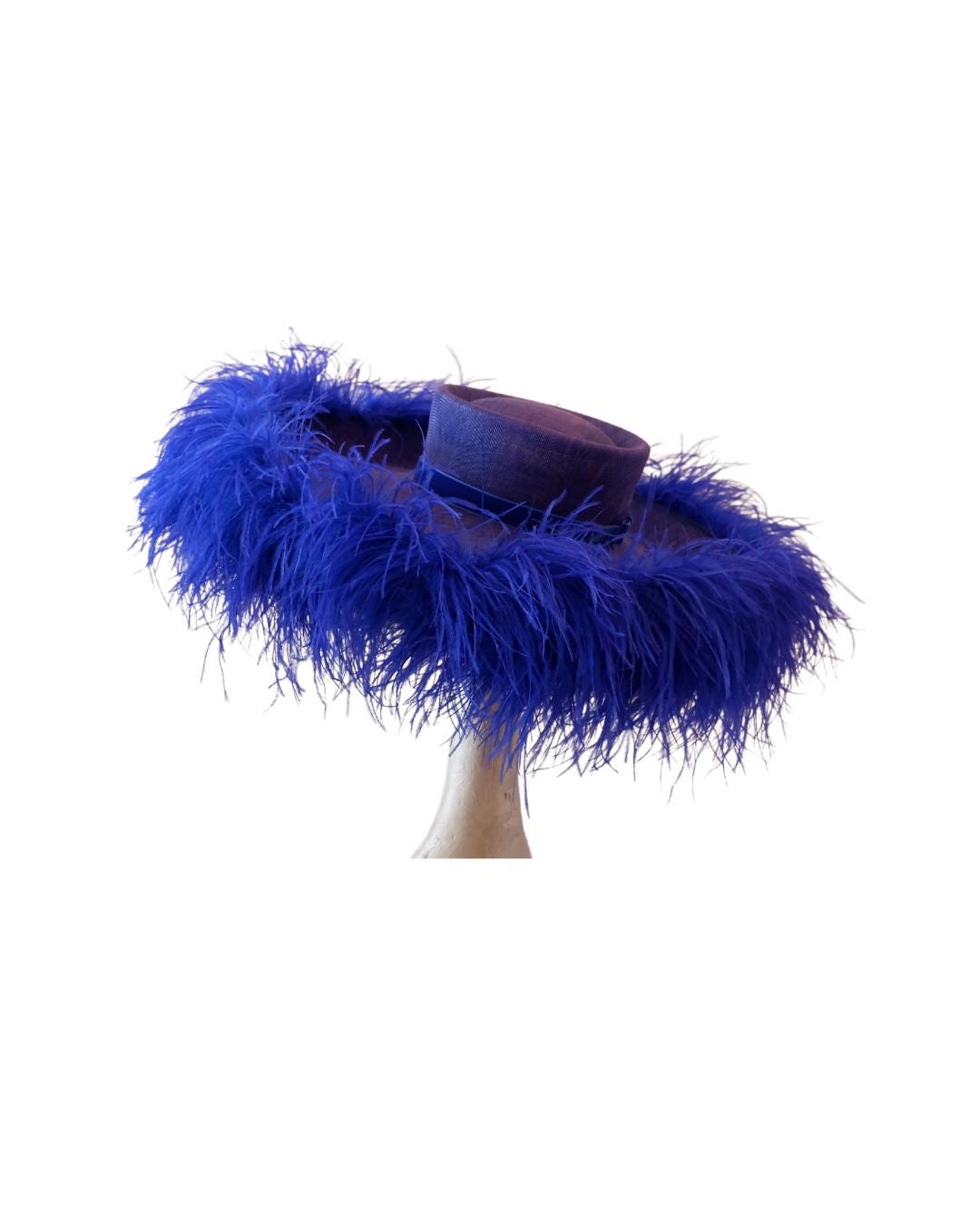 Emma - Extra large Hat with Ostrich feather boa in Two Tone Royal & Sapphire Blue