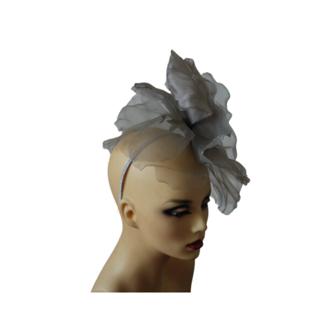 Ava--- Silver Grey & Lilac silk 12" flower fascinator
