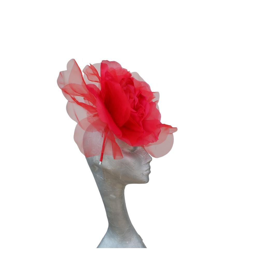 Ava--- Scarlet Red silk/organza 12" flower fascinator
