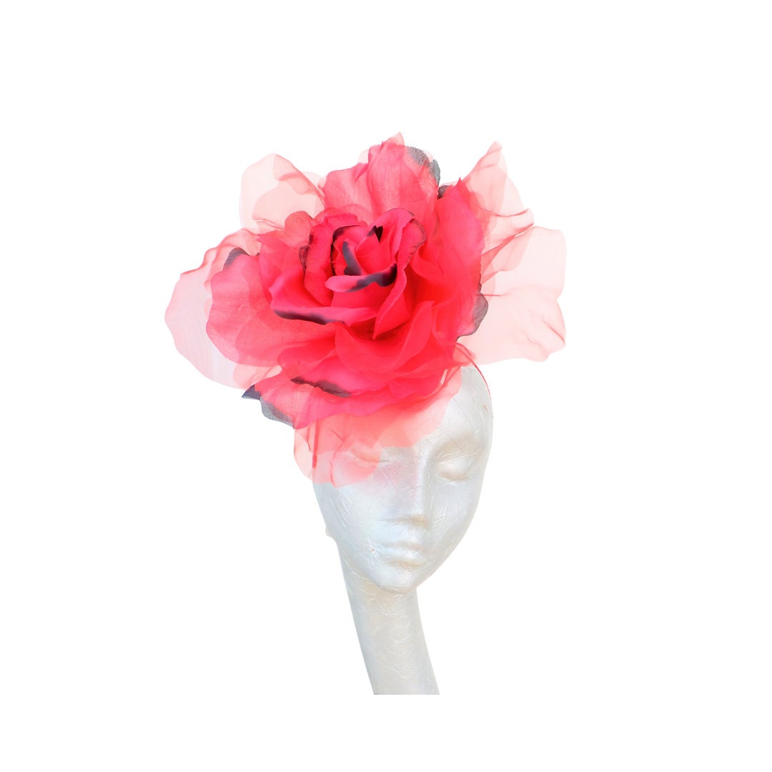 Ava--- Scarlet Red & Black silk/organza 12" flower fascinator