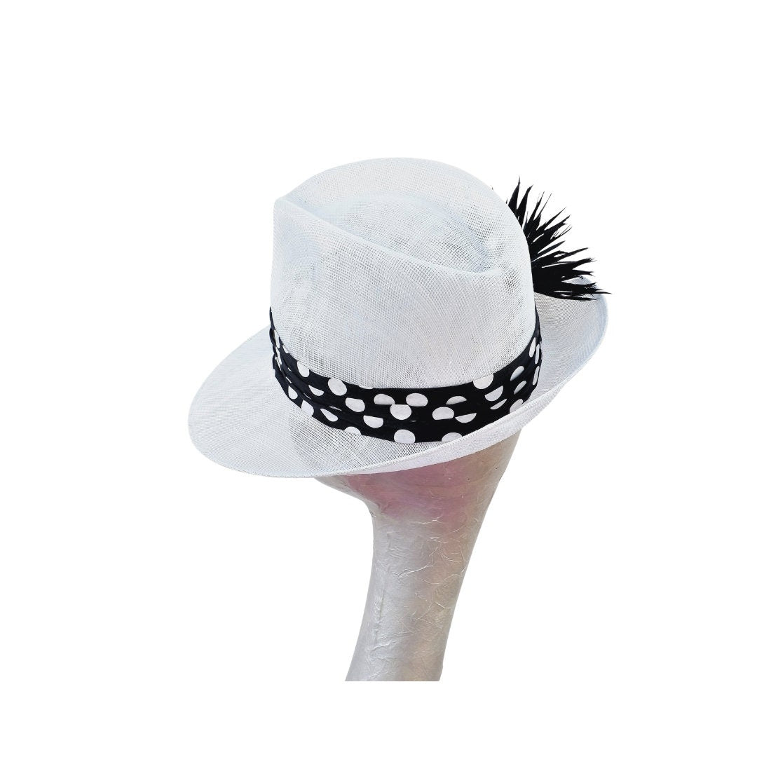 Thelma- White & Black trimmed Trilby hat