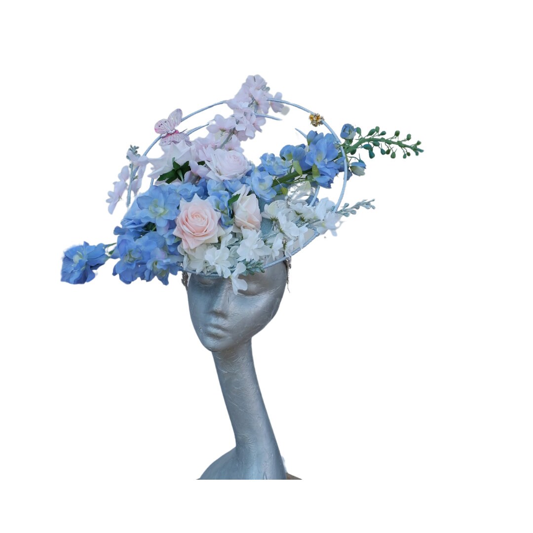 Floral Blue & Pink Hoop headpiece