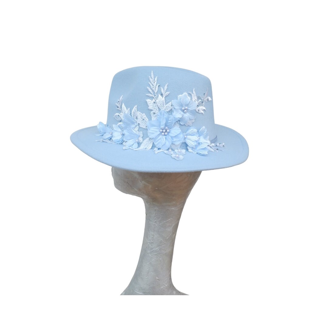 Margot - Faux Felt Trilby with Lace applique detail