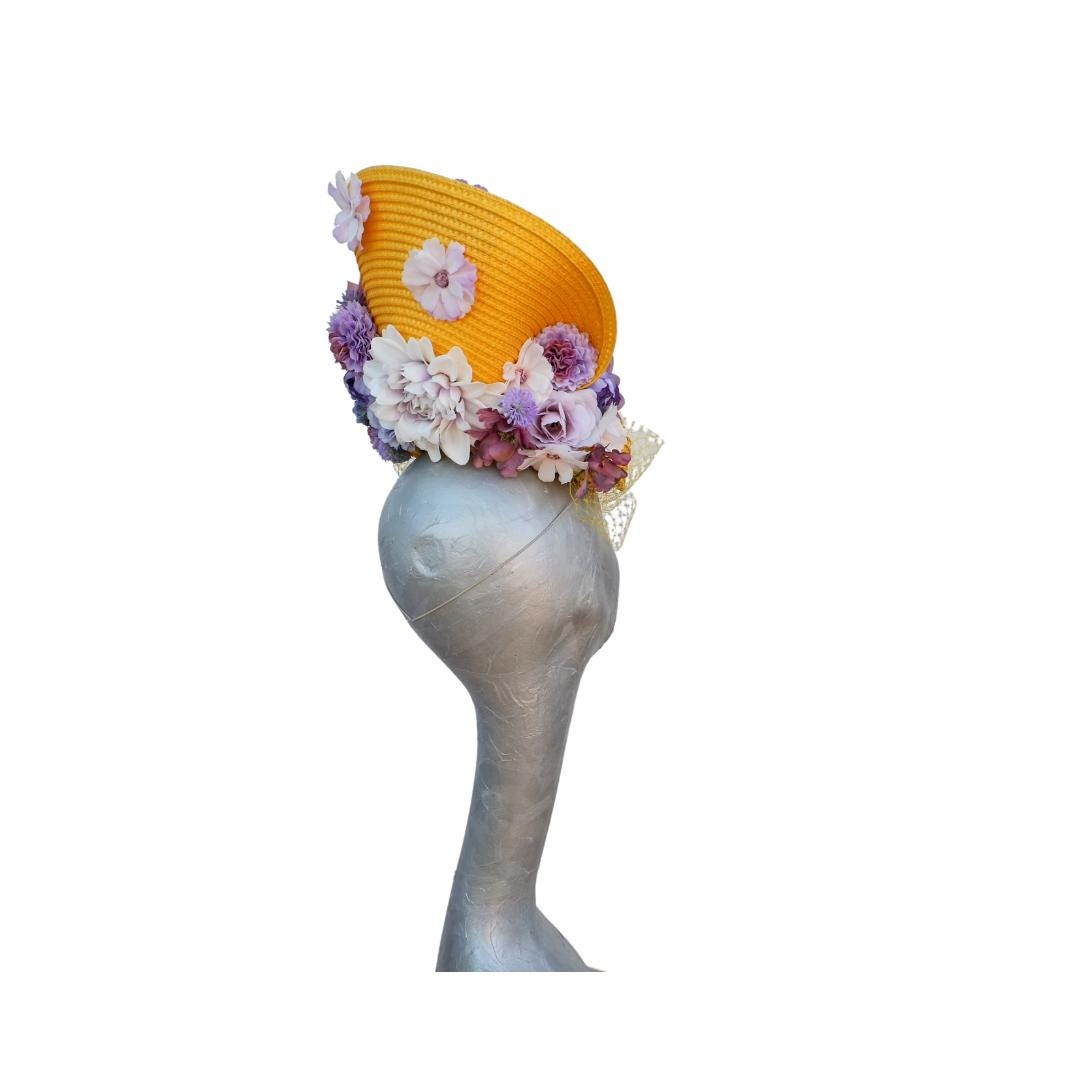 Charlotte - Yellow and Lilac cocktail hat