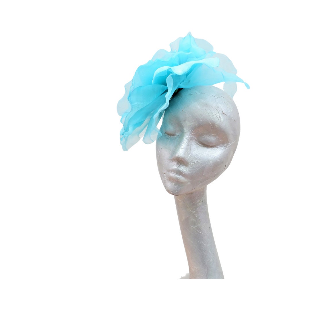 Ava--- Turquoise silk/organza 12" flower fascinator