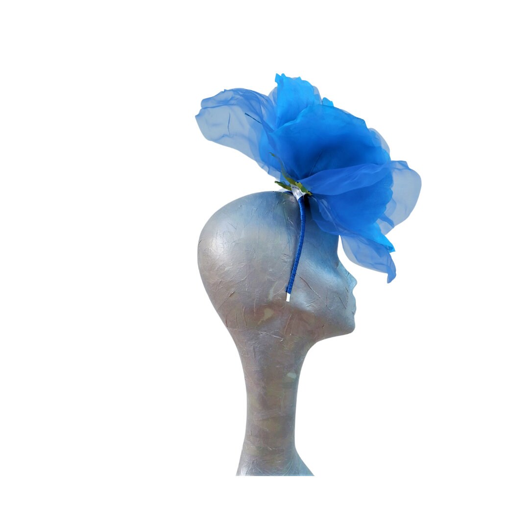 Ava--- Royal Blue/Dark Turquoise silk 12" Rose fascinator