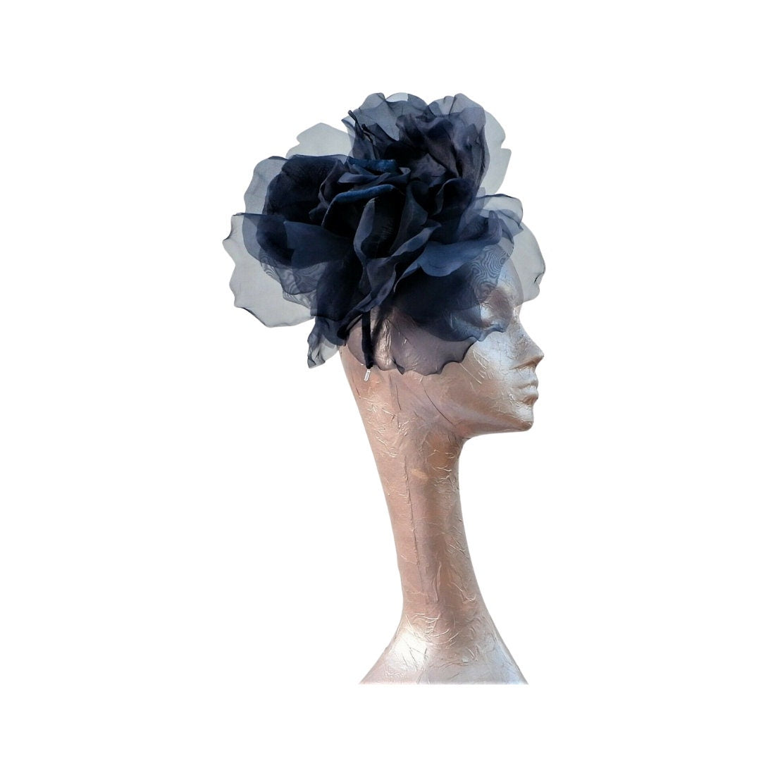 Ava-- Navy Blue silk organza 12 inch flower fascinator