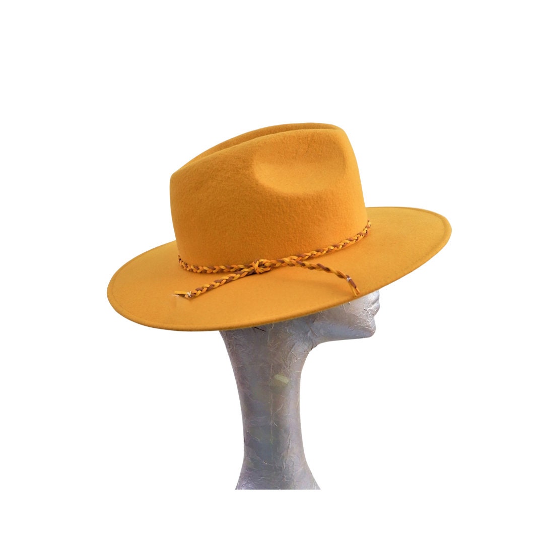 Elijah - Mustard Felt Flat Brim Trilby Hat