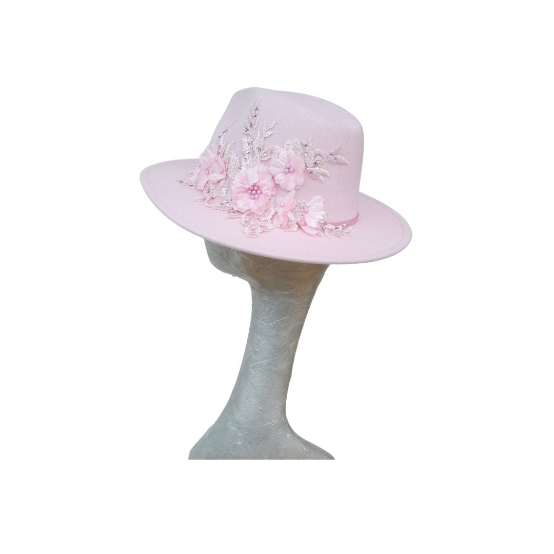 Margot - Faux Felt Trilby with Lace applique detail