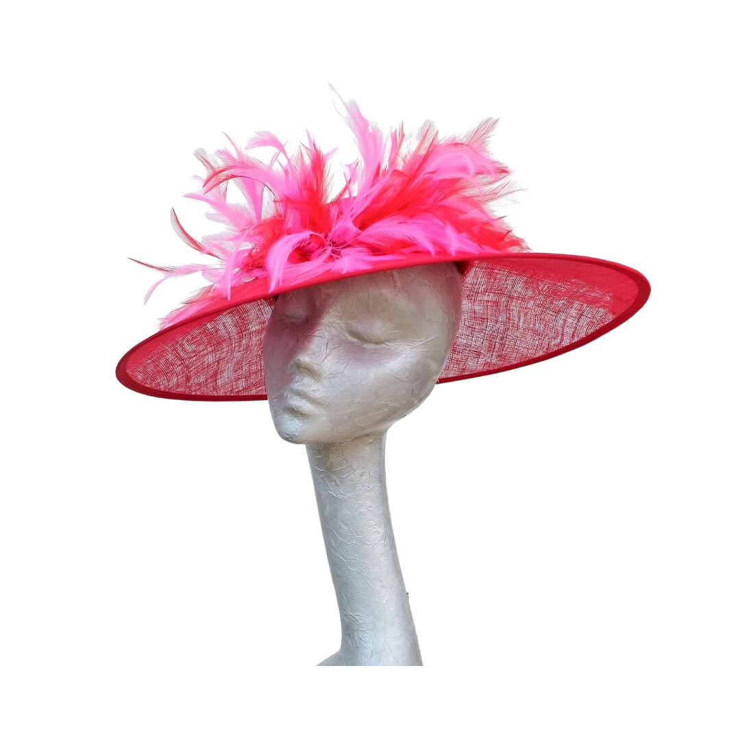 Fumi - Scarlet Red Coolie hatinator with Red & Cerise feathers