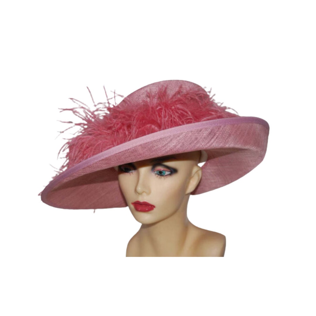 Onasis - Feature Hat with Ostrich feather boa in Rose pink