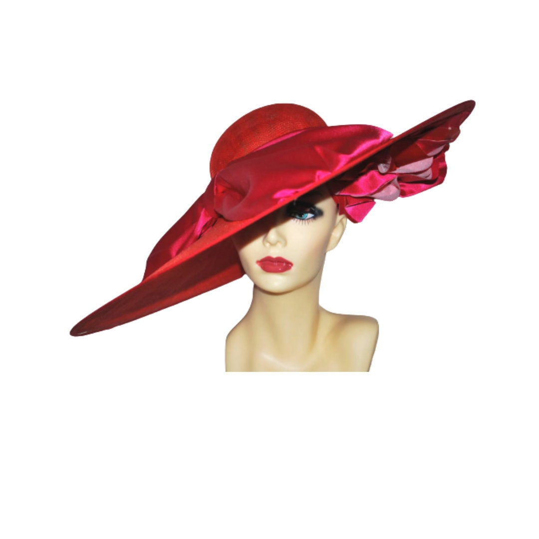 Solar - Extra large designer Red & Cerise hat ideal for Royal Ascot or the Derby