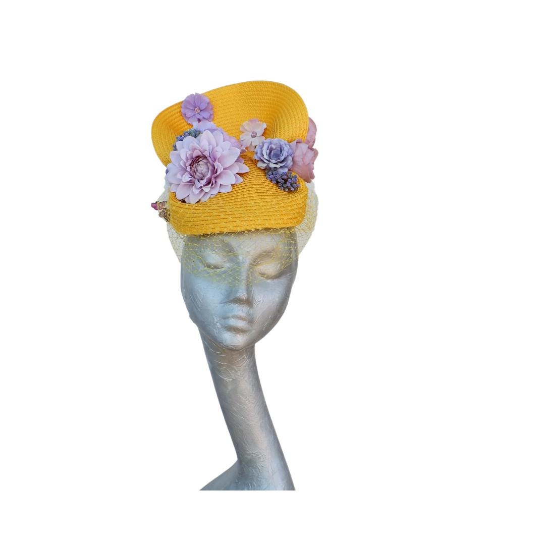 Charlotte - Yellow and Lilac cocktail hat