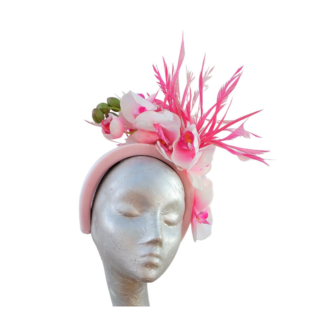 Somersby - 3 tone Pink Headband with Feathers & Orchids