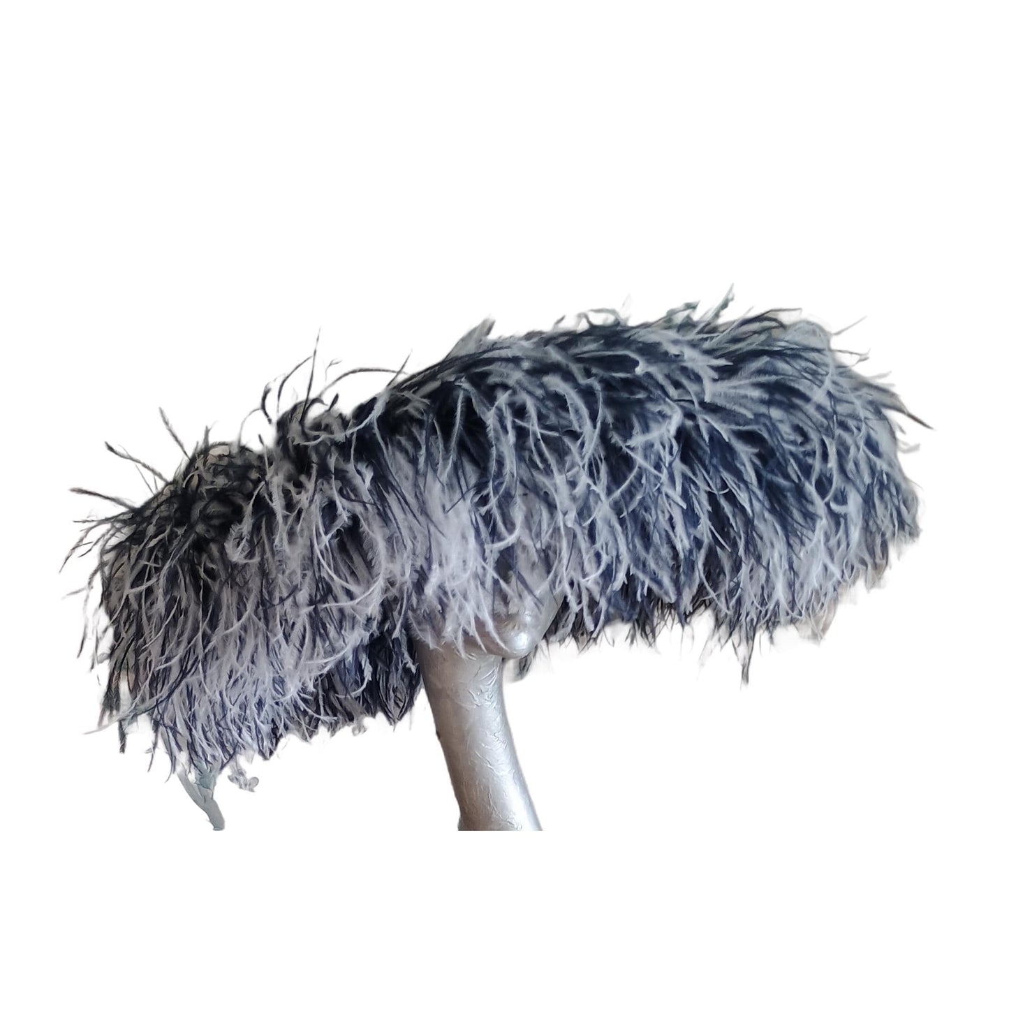 Emma - Extra large Hat with Ostrich feather boa in Navy & White