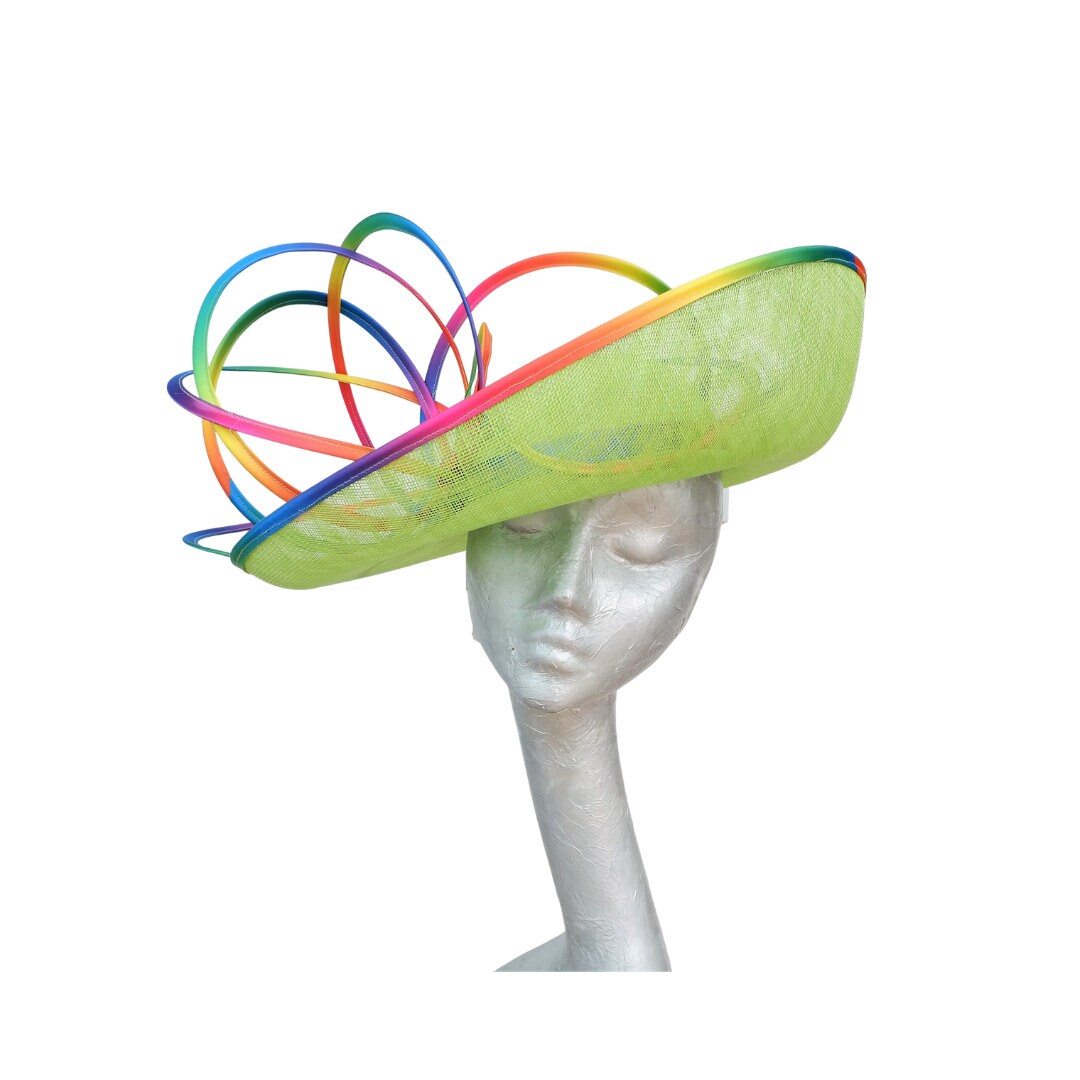 Dolly - Lime Green Hat with Rainbow trim
