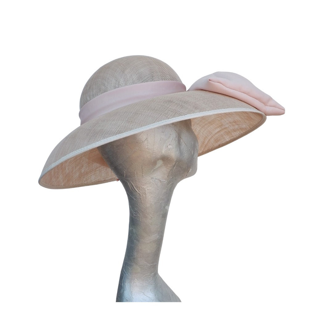 Mary - Nude Down brim hat with Nude Duchess Satin Bow