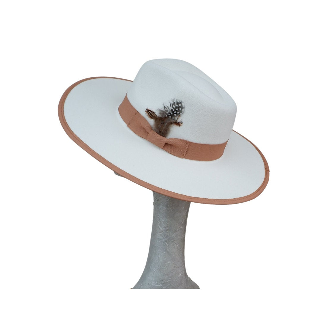 Finley - Felt Flat Brim Trilby Hat Ivory & Tan